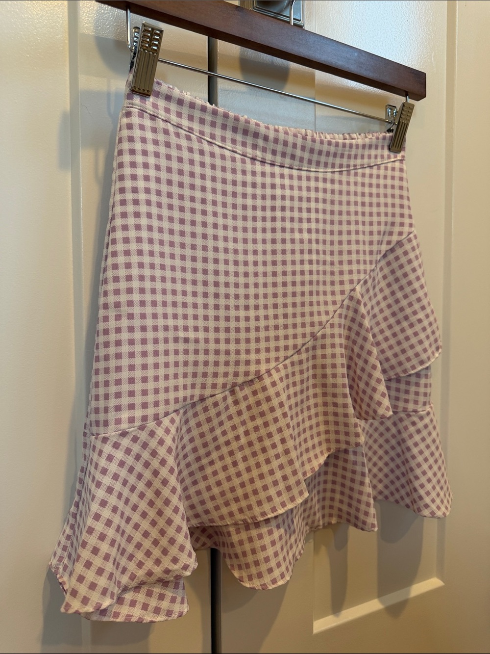 A’ltard State XS Lavender Gingham Ruffle Mini Skirt Made in USA - Picture 2 of 11